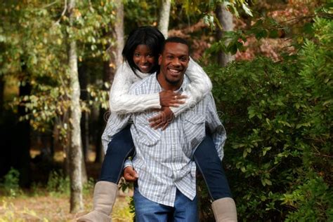 African American Couple Bonding Outside Stock Image Image Of Laughing