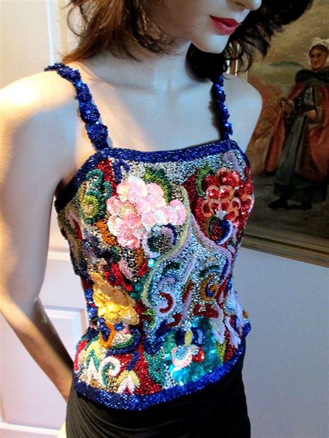 Vintage 1980 S Sequin Beaded Bustier Corset Top Holiday Special