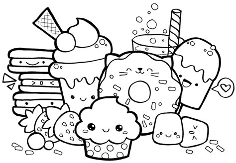 cute kawaii food  faces coloring page doodle coloring cute
