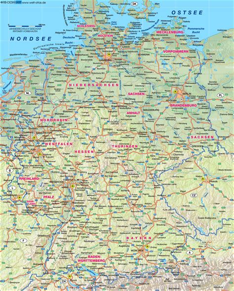 karte von deutschland physikalisch uebersichtskarte regionen der