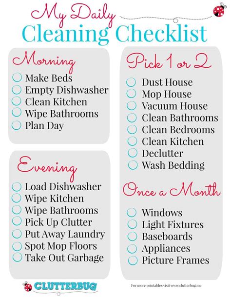 printable daily cleaning checklist