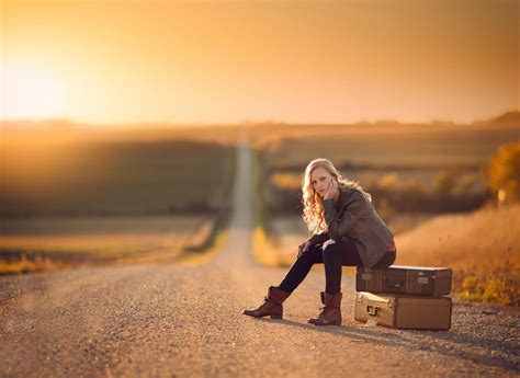 Suitcases Women Outdoors Nebraska Blonde Road