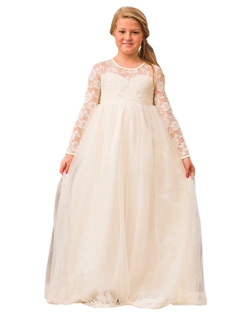 couture girls isabella ivory lace bow full length flower girl