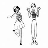 Vector Beret French Mimes Clip Illustrations Man Performing Pantomimes Different Set sketch template