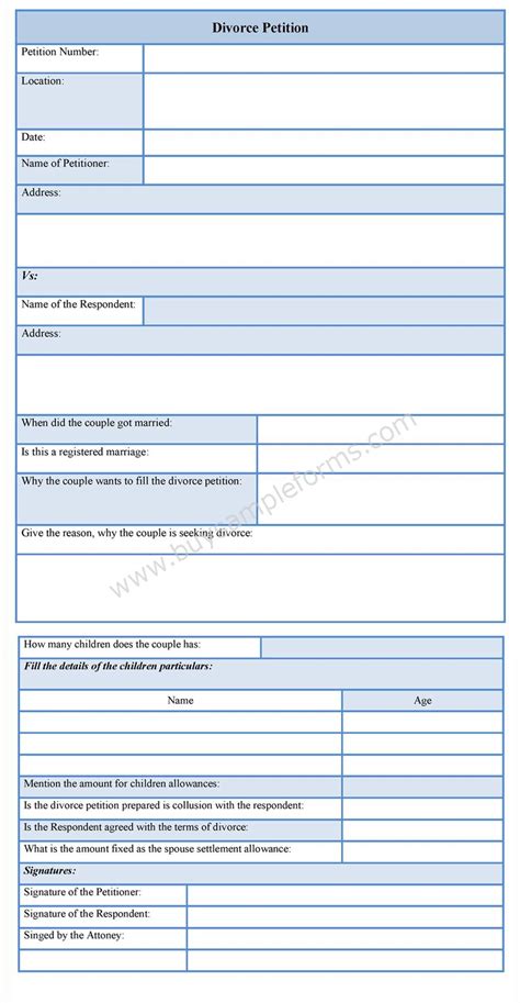 divorce petition form template