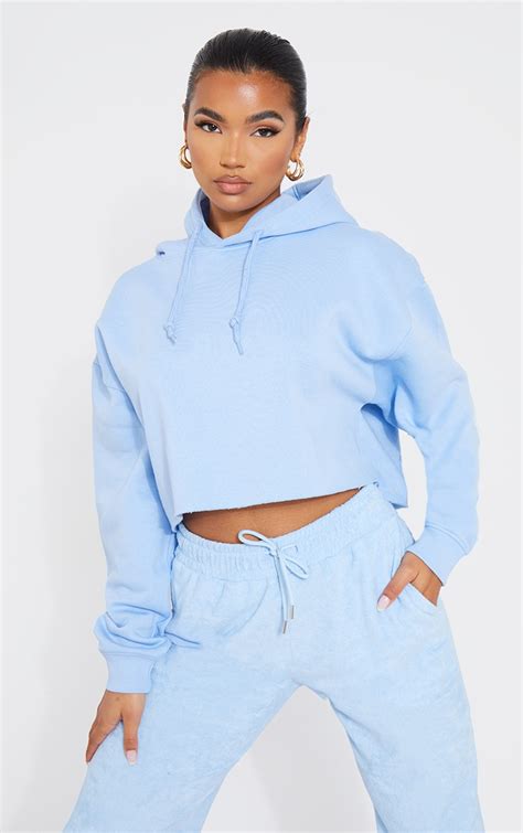 baby blue lightweight oversized cropped hoodie prettylittlething aus