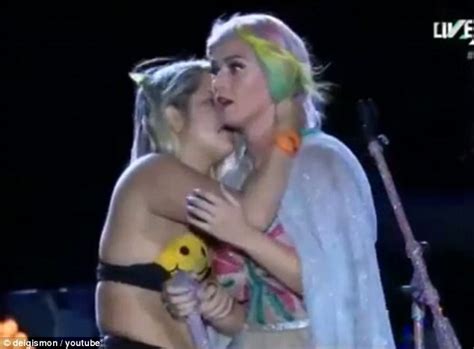 katy perry is kissed and groped by a fan on stage during rio concert daily mail online