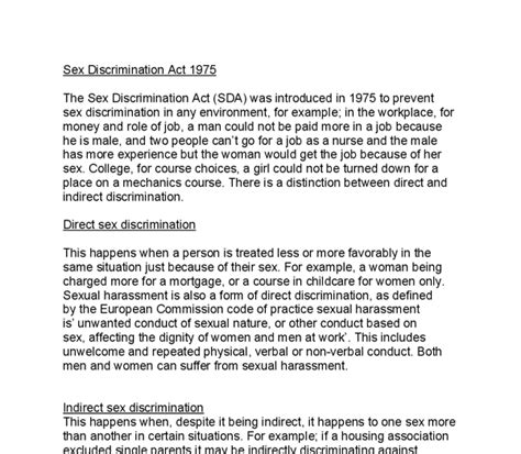 Explain And Outline The Key Features Of The Sex Discrimination Act A
