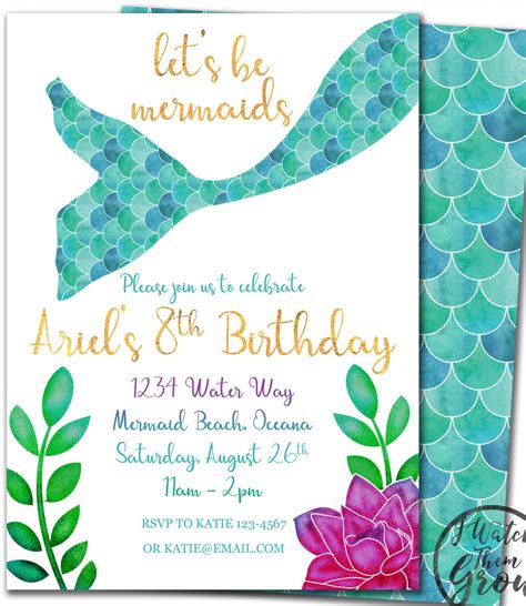 printable mermaid party invitation features vibrant watercolors