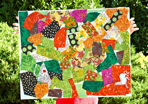 fall fabric scrap collage      paper  glue
