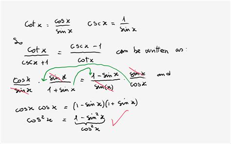 how do you verify the identity cot x csc x 1 csc x 1