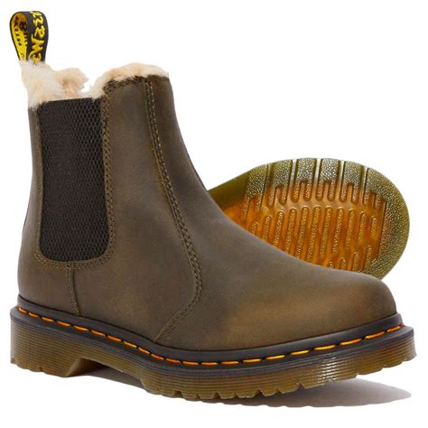 dr martens leonore olive fur lined winter ankle boots