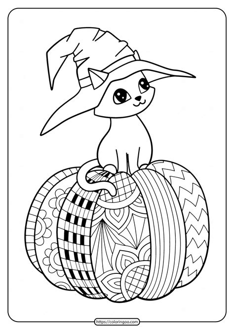 halloween witch hat cat  pumpkin coloring pages  printable