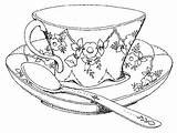 Tea Drawing Spoon Cup Coloring Teacup Pages Cups Saucer Outline Book Embroidery Sketch Fancy Tattoo Colouring Vorlagen Drucke Visit Sketchite sketch template