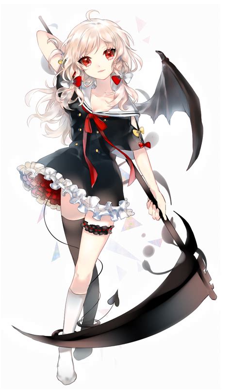 anime girl demon with blonde hair red eyes twin tails dress