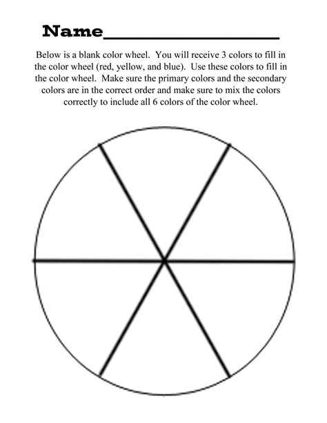 blank color wheel colour chart worksheet template printable  blank