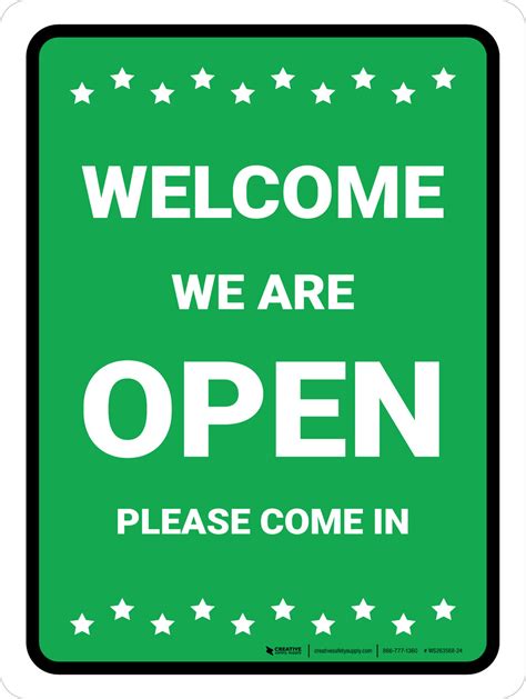 open     icons green portrait wall sign