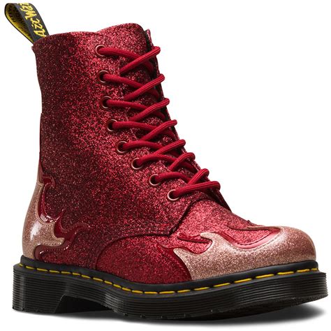 dr martens  pascal flame retro glitter boots redpink