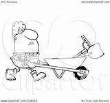 Landscaper Female Shovel Pushing Outlined Rake Wheelbarrow Royalty Clipart Illustration Rf Toon Hit sketch template