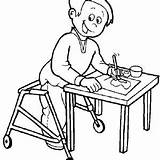 Coloring Painting Disability Boy Mother Helping Wheelchair Clipart Baby sketch template