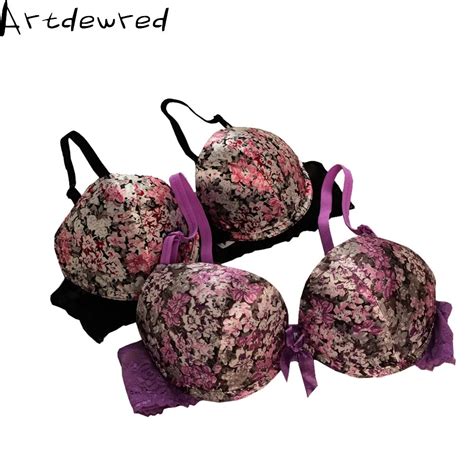 new 2017 womens underwear sexy print flowers lace bra b c cup push up
