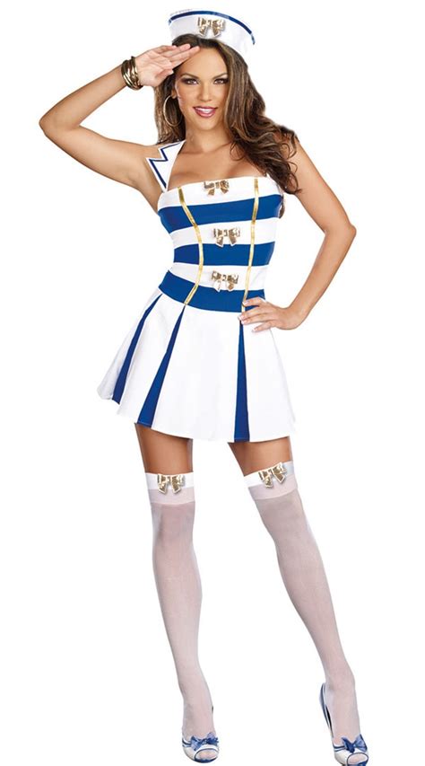 Vocole New Sexy White Blue Sailor Costume Women Halloween Party Navy