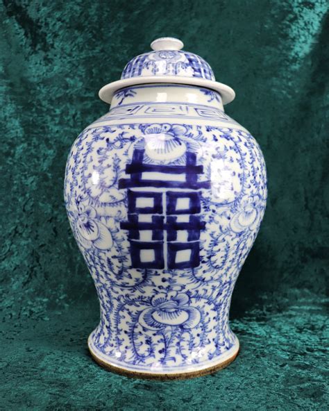 antique chinese porcelain temple jar  marriage  happiness baum