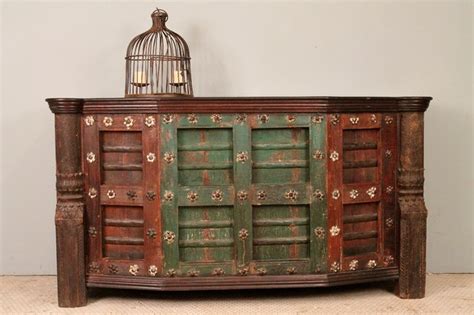 repurposed antique indian door bar console wine storage