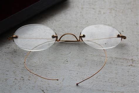 Antique Eyeglasses Gold Colored Frames With Case
