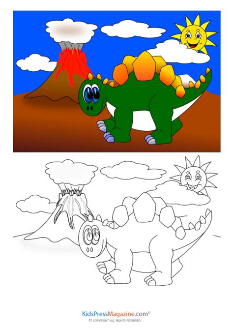 dinosaur  volcano coloring page kidspressmagazinecom