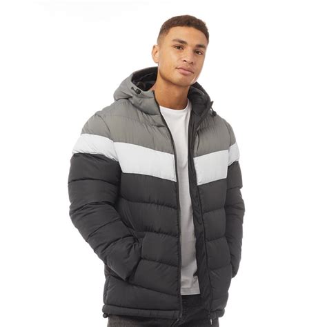 buy fluid mens tri colour hooded puffer jacket mid greylight greyblack