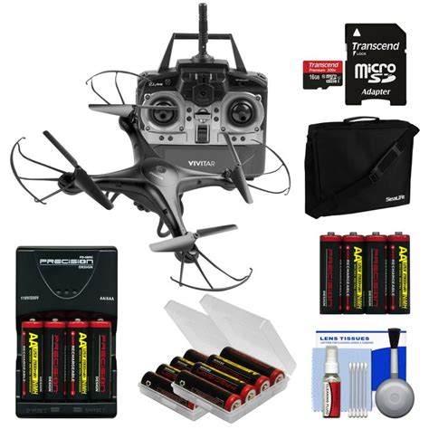 vivitar drc camera aerial quadcopter drone black  gb card case battery case kit
