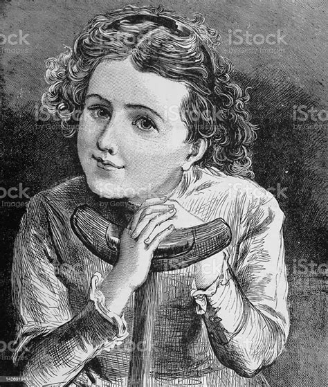 Young Pretty Curlyhaired Girl Leans On A Crutch Stock Illustration