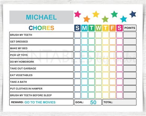 editable kids chore list  chart daily