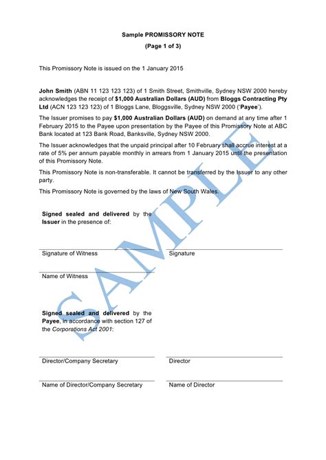 promissory note  template sample lawpath