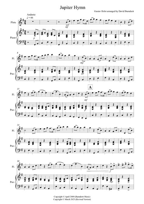 jupiter hymn  flute  piano arr david burndrett sheet