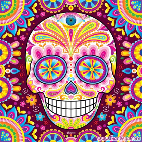 day   dead art  gallery  colorful skull art celebrating  de