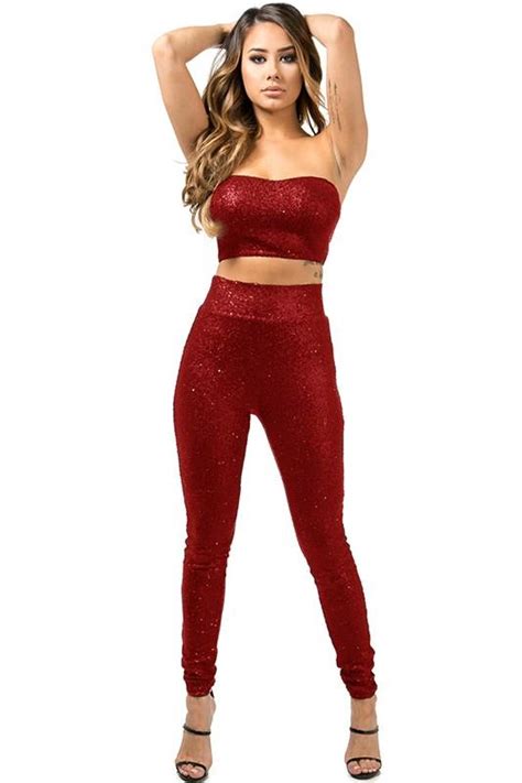 new set 2 women casual glitter sequin crop strapless top