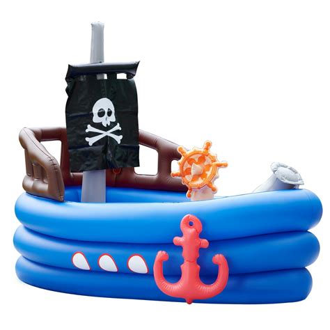 teamson kids water fun pirate ship inflatable pool  sprinkler blue