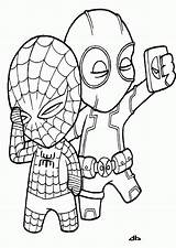 Coloring Deadpool Spiderman Avengers Chibi Coloringhome Funko Superheroes sketch template