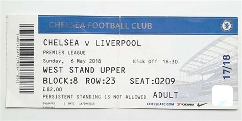chelsea fc liverpool fc premier league match official ticket  football