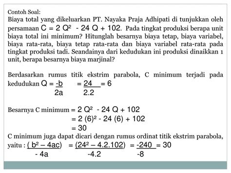 Contoh Soal Fungsi Biaya Total Matematika Ekonomi Berbagai Contoh