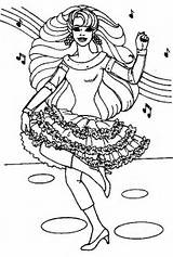 Coloring Barbie Pages Dancing Printable Girls Doll sketch template
