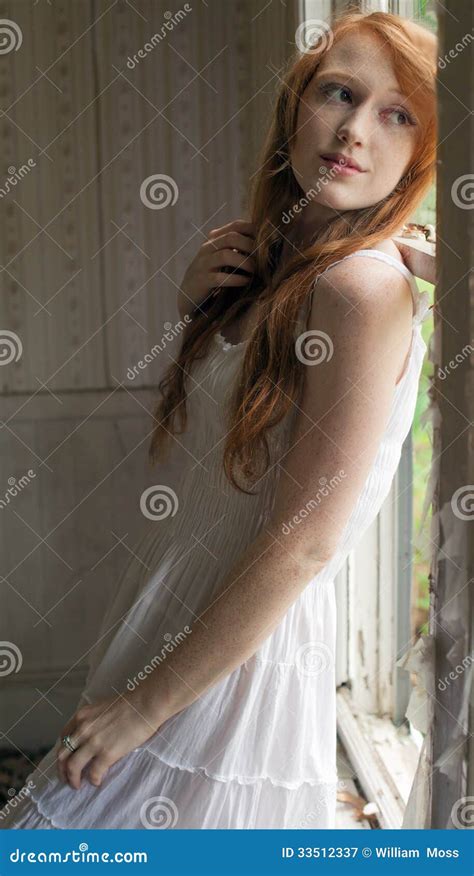 Redhead In White Stock Image Image Of Bedroom Model 33512337