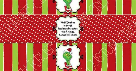 grinch water bottle labels printable  etsy  christmas