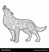 Coloring Wolf Adults Book Vector Royalty sketch template