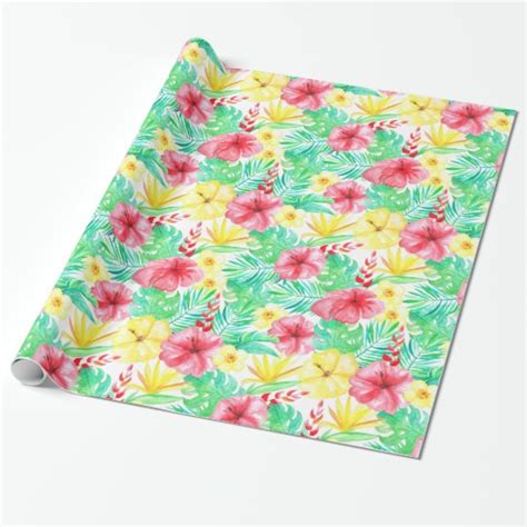 tropical flowers hawaiian print wrapping paper zazzlecom