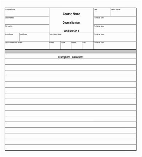 auto repair work order template