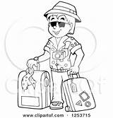 Traveler Luggage Man Clipart Happy Coloring Visekart Royalty Pages Illustration Vector Print Illustrations sketch template
