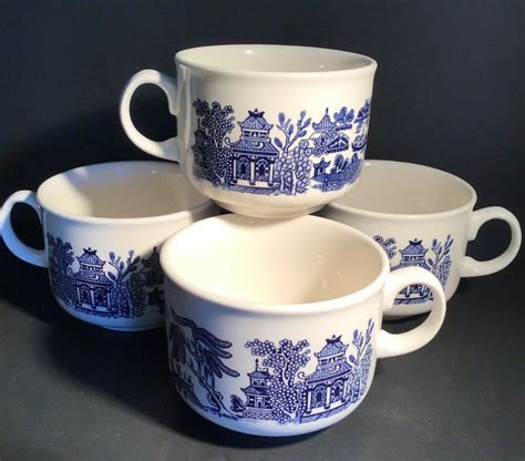 vintage churchill england blue willow china large soup mug